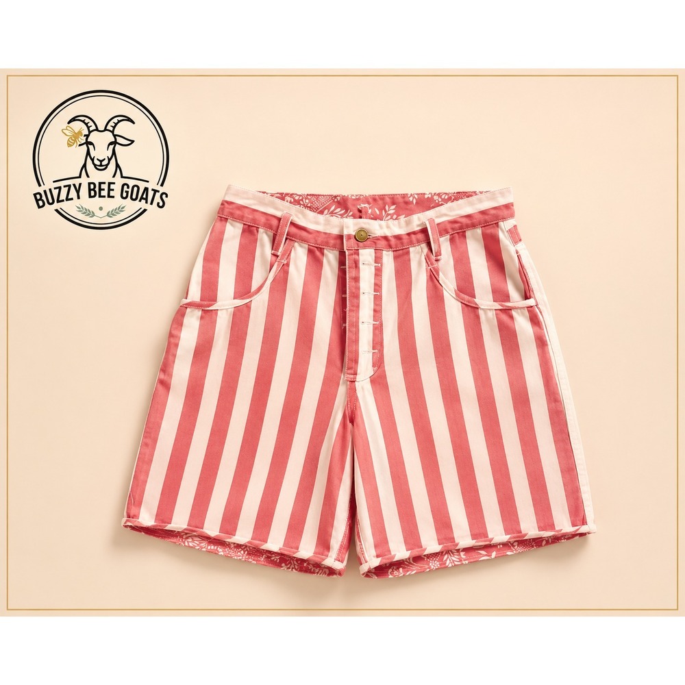 GET! WOMENS PINK WHITE STRIPED HIGH WAIST DENIM SHORTS VINTAGE